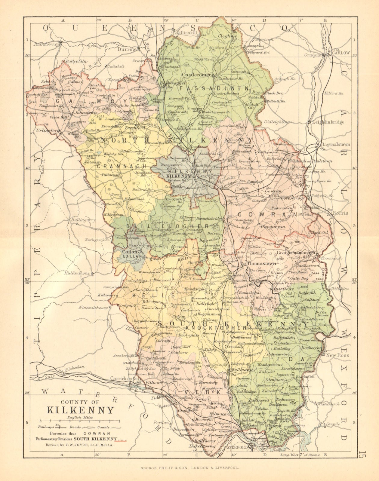 COUNTY KILKENNY. Antique county map. Leinster. Ireland. BARTHOLOMEW c1902